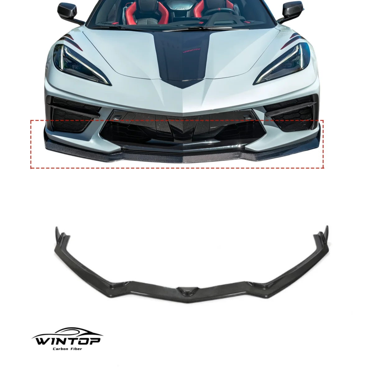 WINTOP Real Carbon fiber C8 Front Bumper Lip For Chevrolet Corvette Stingray C8 2020-2022