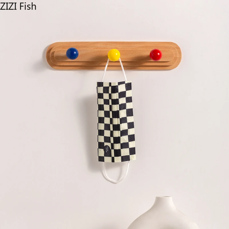 Three Color Solid Wood Hook Clothing Hat Hook Wall Mounted Storage Rack Wall Shelf Decorative Hooks Key Hooks Bag Storage Holder