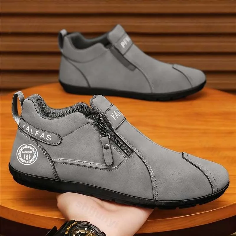 

Men Casual Sports Shoes Springs New Fashion High Top Zipper Lightweight Hiking Shoes Outdoor Non Slip Hard Wearing Sneakers