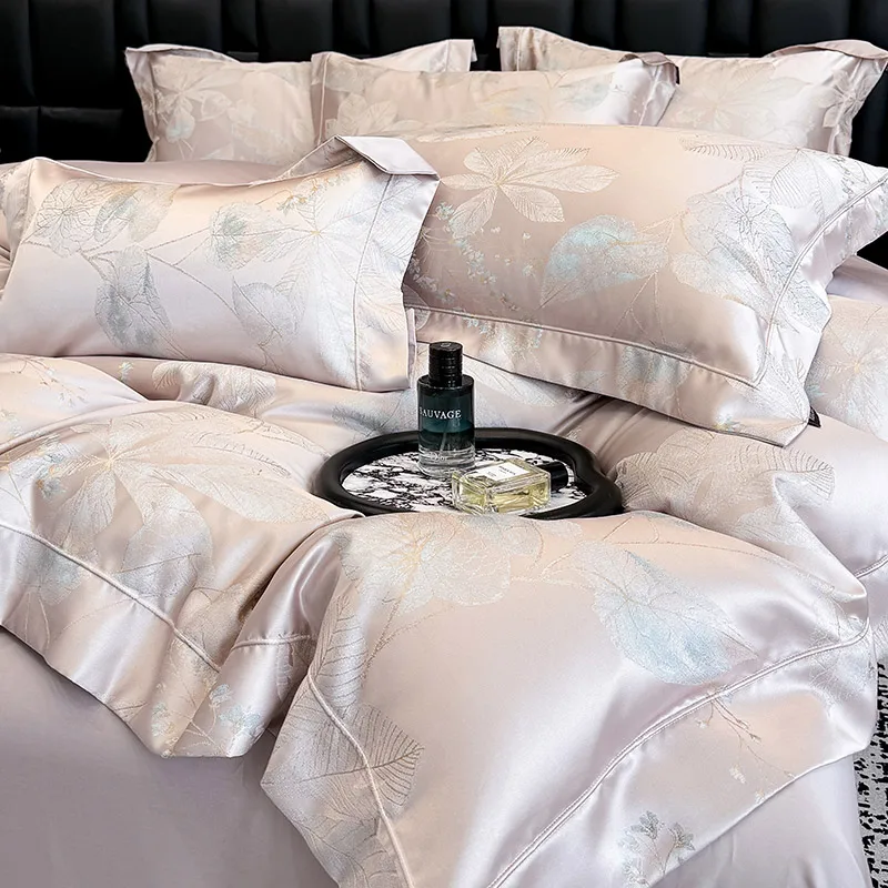 4Pcs Light Luxury Style 100% Cotton 200 Count Long Stand Cotton Gong Satin Duvet Cover 200x230 220x240 Bedding Four Seasons