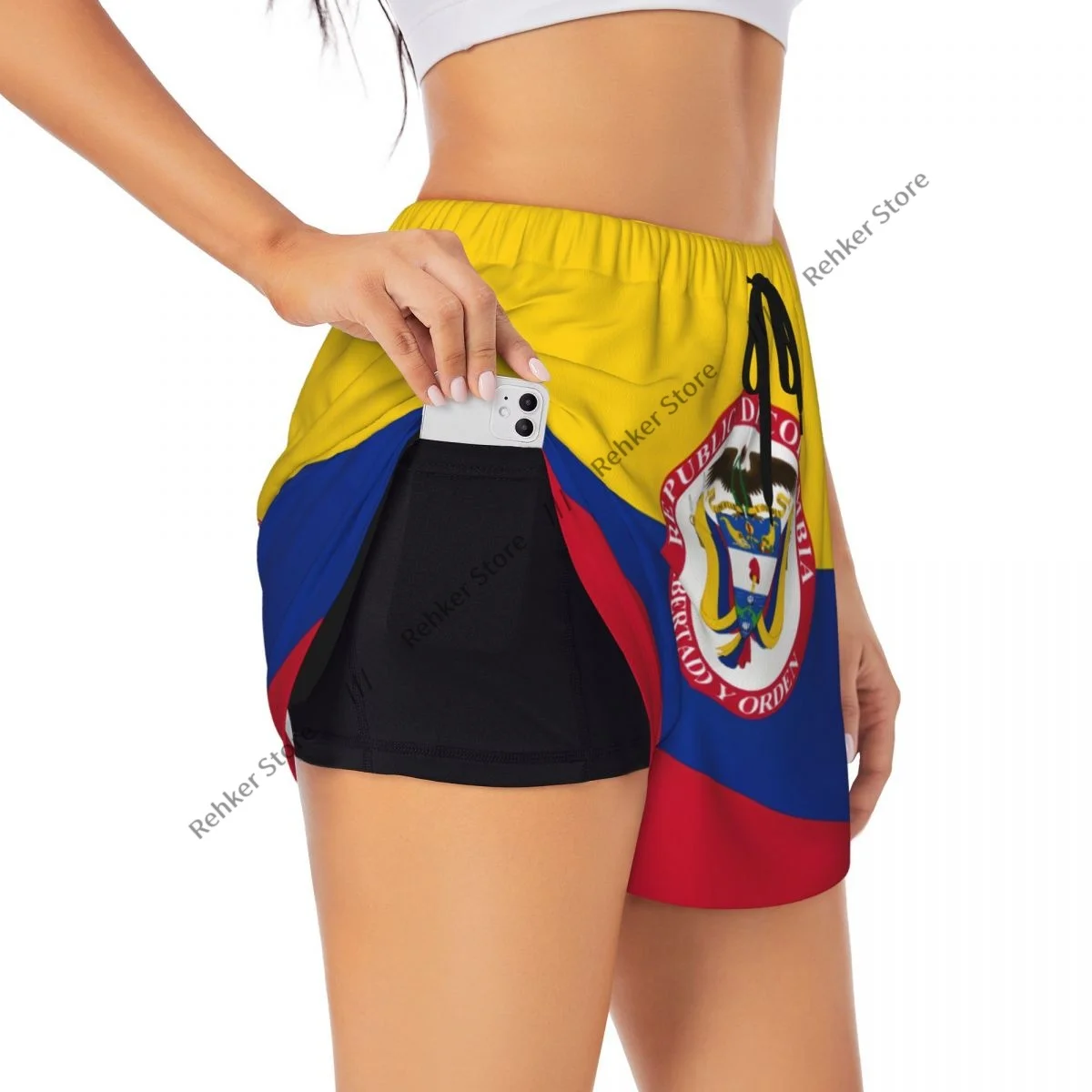 Women's Athletic Shorts Flag Of The President Of Colombia Running Yoga Fitness Quick-Dry Badminton Training With Pocket