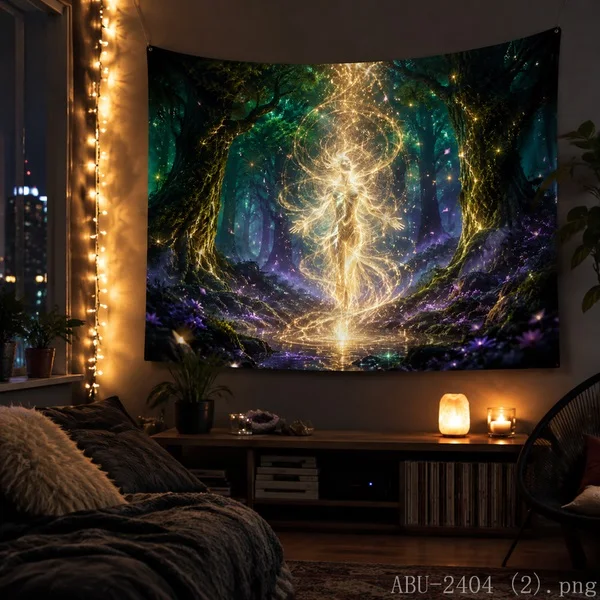 VIKAMA Forest Blacklight UV Reactive Glow Tapestry Wall Hanging, Wall Art for Bedroom Dorm Party Game Room Bar Decor