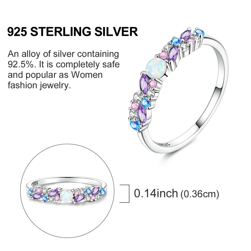 Original 925 Sterling Silver Sparkling Ice-Blue Purple Opal Ring For Women Girls Jewelry Birthday Anniversary Gifts image 4