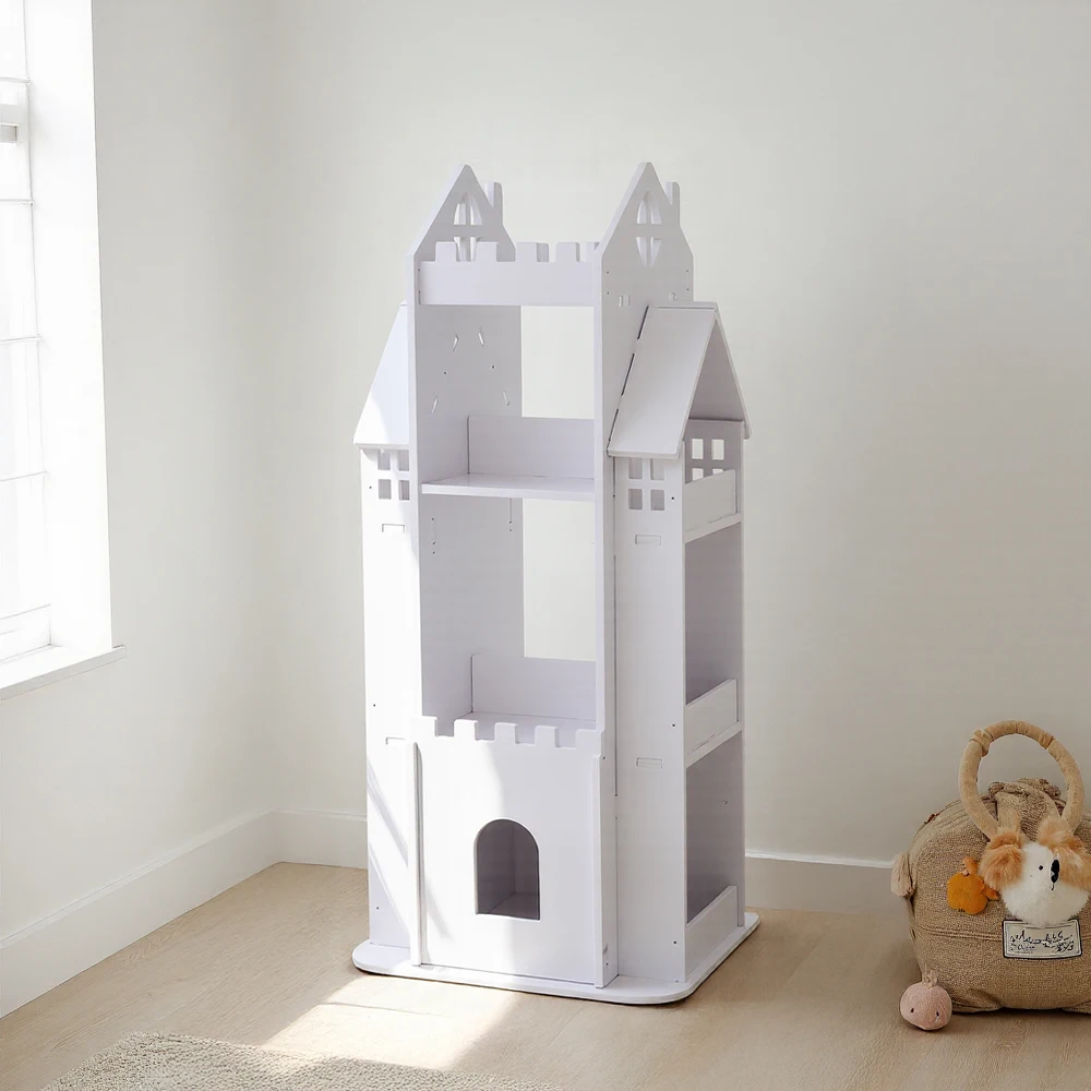Voltsify 4-Tier Castle Kids Rotating Bookshelf Storage Organizer Rack