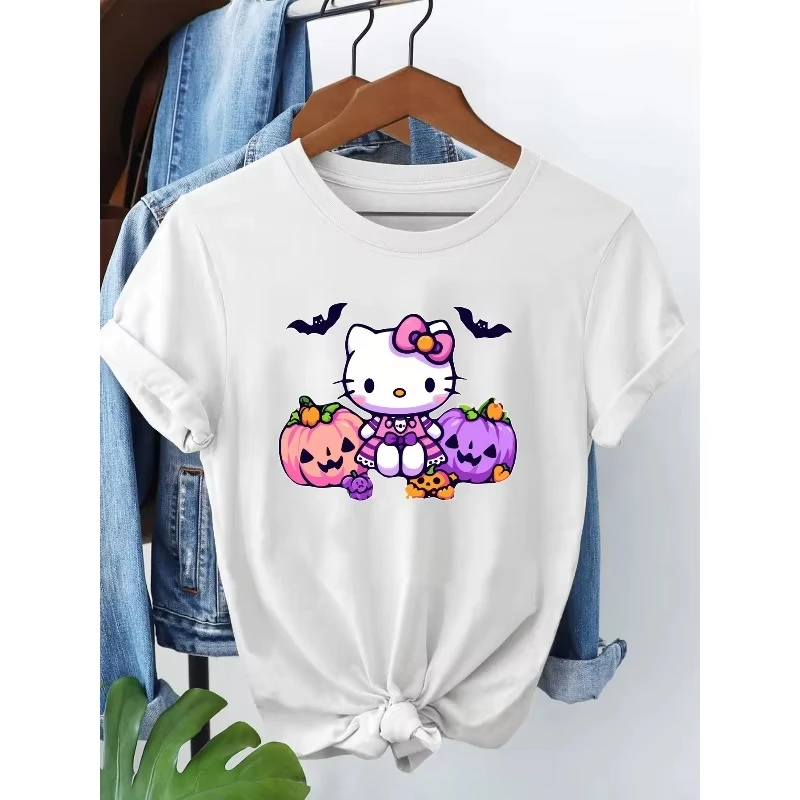 

MINISO Хэллоуин Hello Kitty креативное платье футболка с героями мультфильмов Sanrio женская новая американская модная свободная повседневная футболка больших размеров