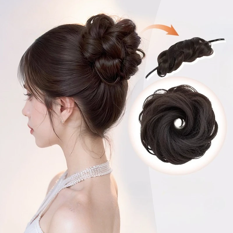 

Hairpin, energetic girl, synthetic hair, bun, feminine style, ponytail, curly hairstyle, synthetic wig accessory