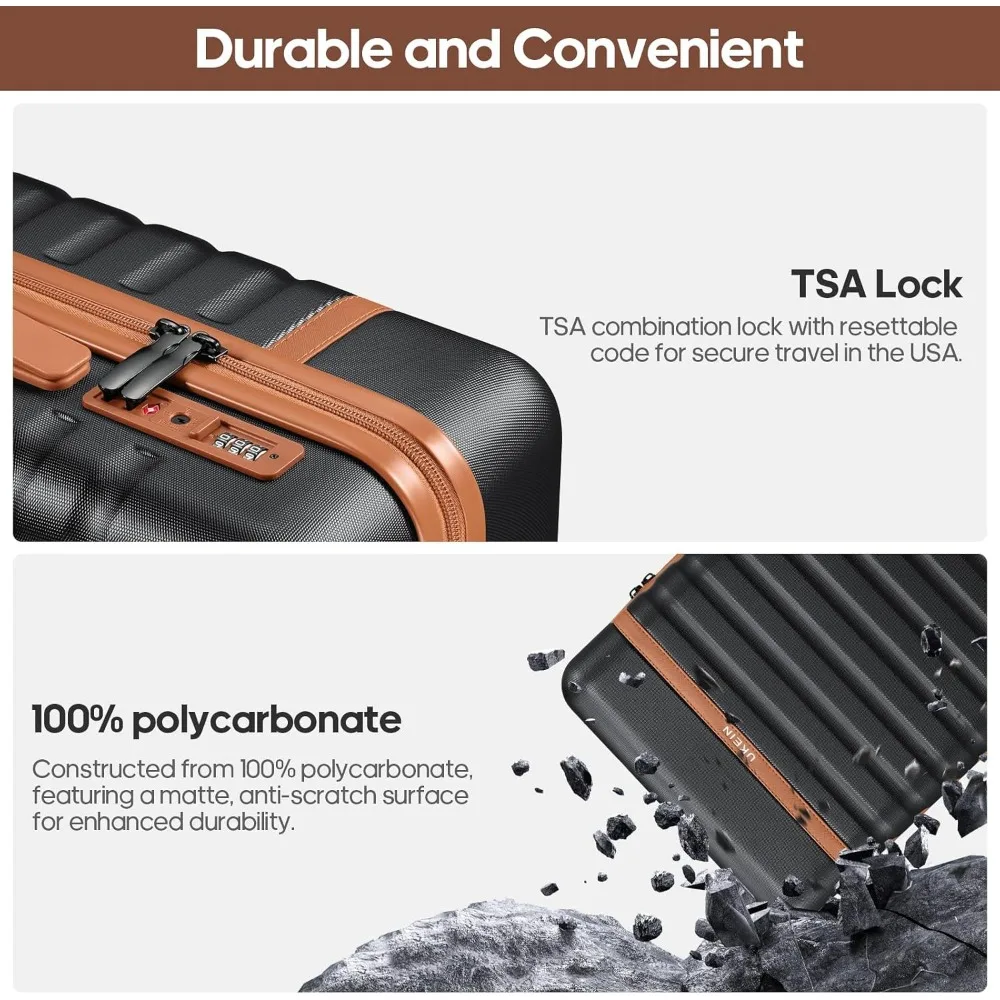 Juego de equipaje duradero de 3 piezas con equipaje de mano de 20 pulgadas, ruedas giratorias, maleta rígida, cerradura TSA, ideal para viajes