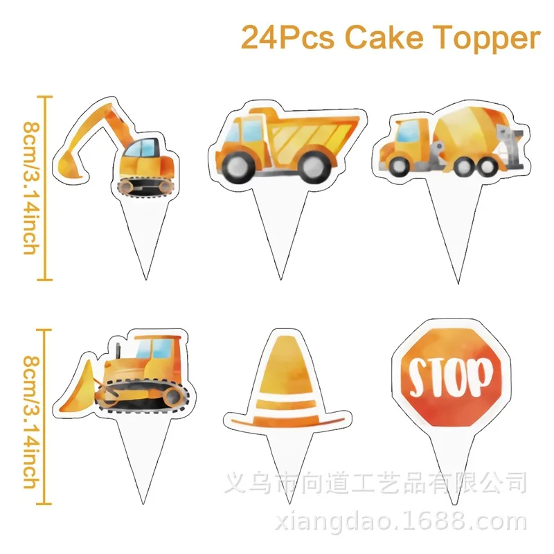 Construction Tractor Theme Birthday Party Decorations Aluminum Film Balloon Tableware Baby Shower Kids Boys Cake Decor Supplies