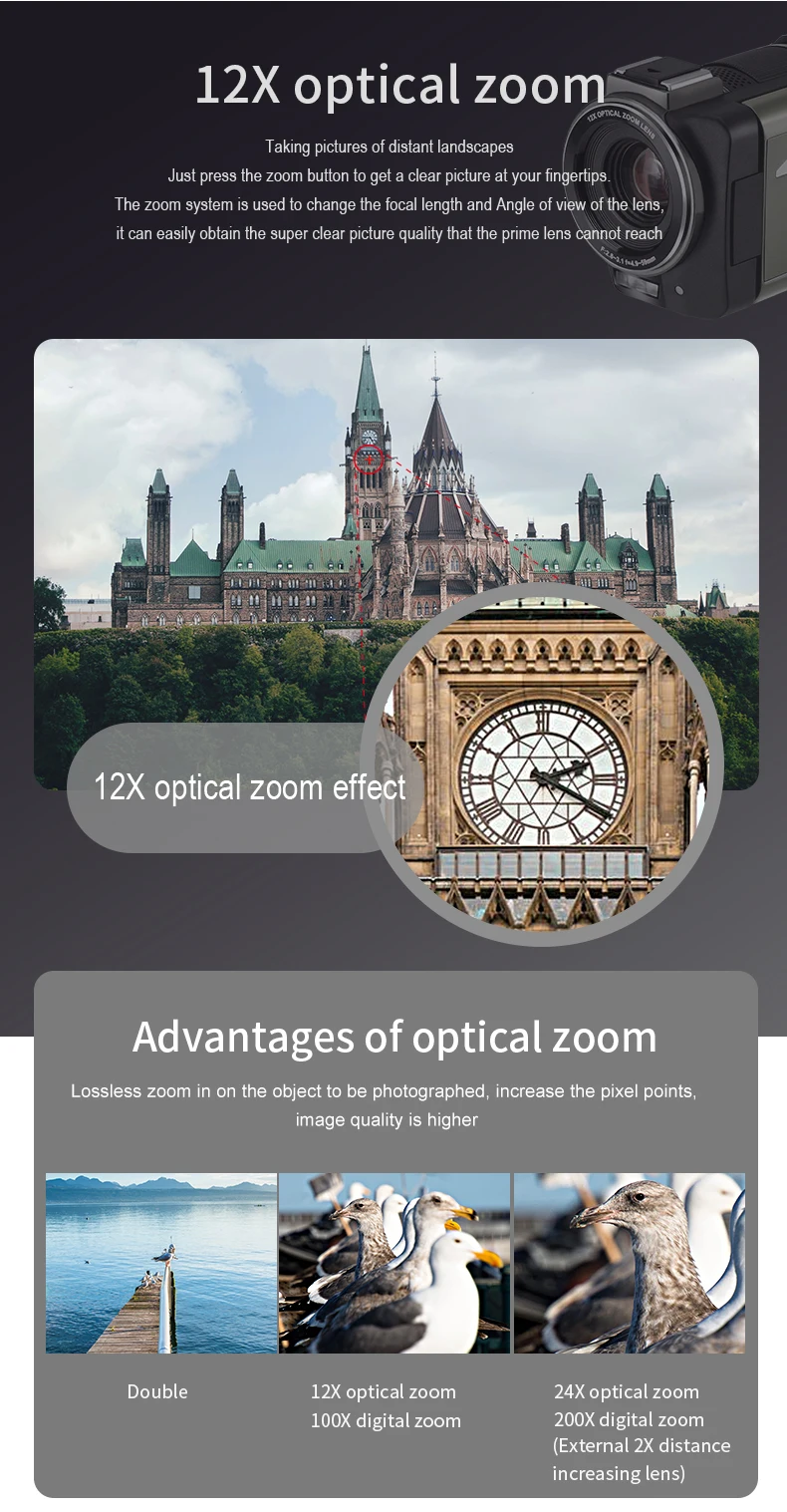 كاميرا ORDRO AX60 4K للبث المباشر كاميرا فيديو رقمية 12x زووم بصري شاشة لمس كبيرة لصور فيديو مدونة الفيديو على YouTube