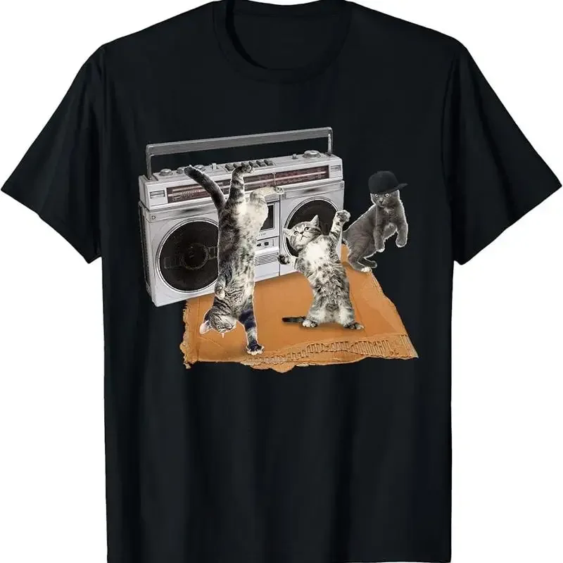 Breakdancing Kitties Cardboard & Boombox Cat T-Shirt