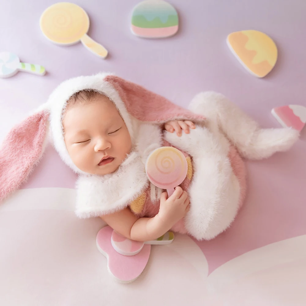 Conejo de peluche para recién nacido, ropa de fotografía para niños, piruleta, helado, accesorios de amor, accesorios de sesión de fotos de estudio para niña