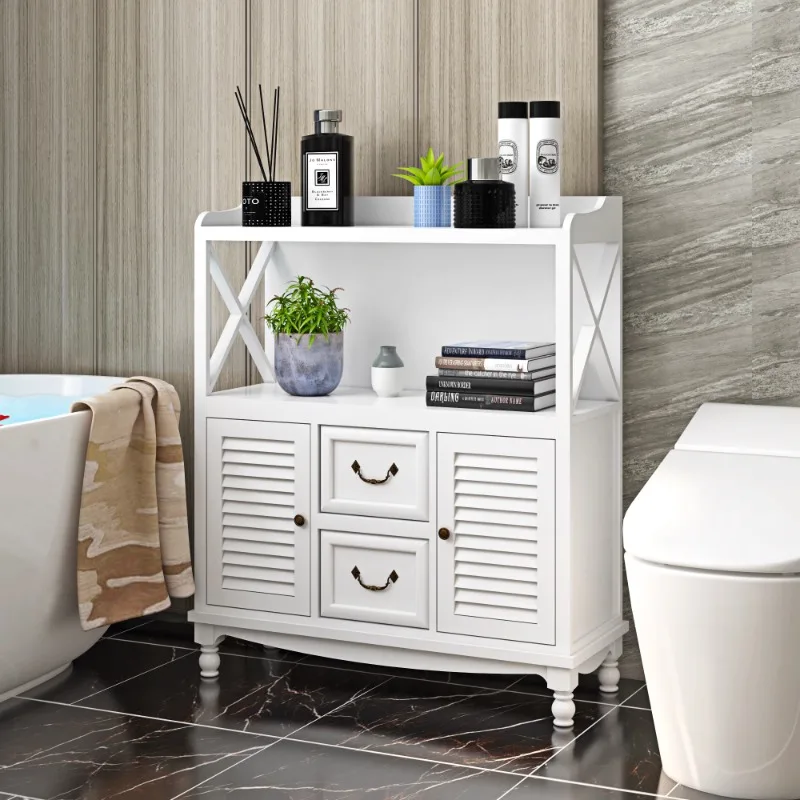 

Graceful Bathroom Side Cabinet, Trendy Toilet Storage Cabinet, Durable Solid Wood Floor Locker, Suitable for indoor use