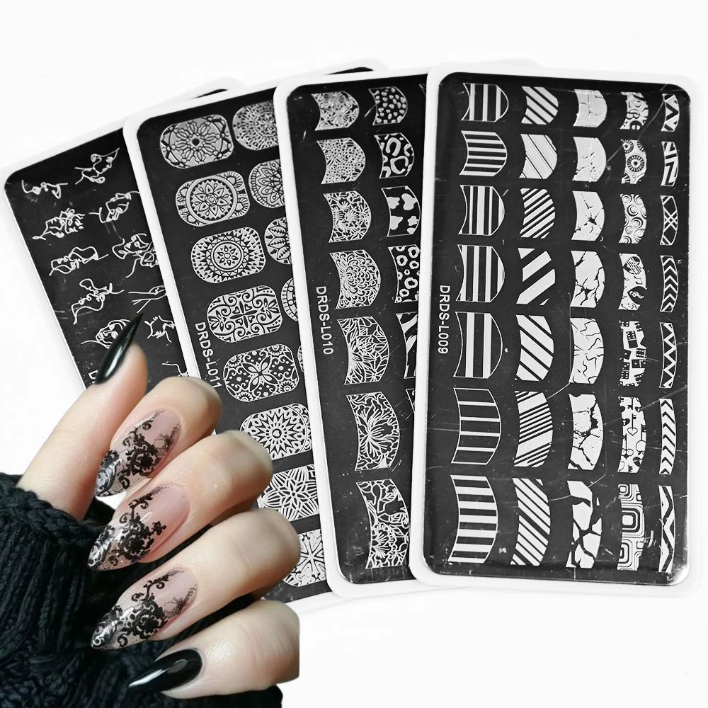 1Pcs Französisch Spitze Blumen Nail art Stamping Platte Floral/Marmor/Geometrische Bild Edelstahl Schablone Vorlage Maniküre werkzeuge *
