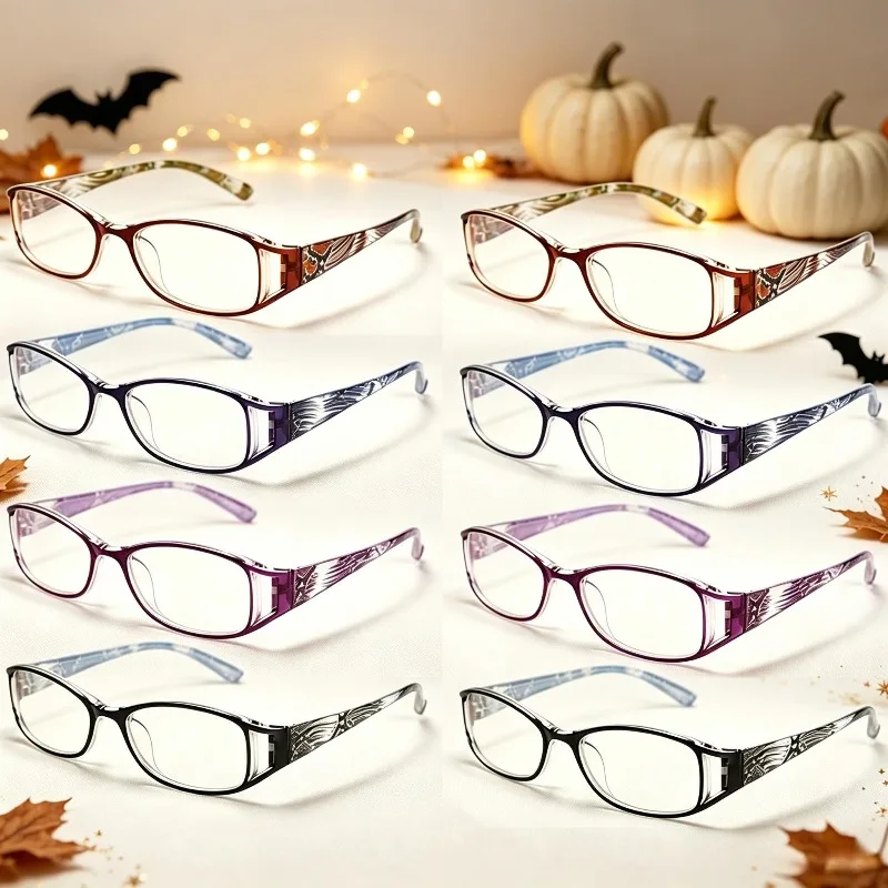 8pcs Unisex Classic Lightweight and Comfortable Printed Leg Reading Glasses with Presbyopia, Suitable for Daily Reading