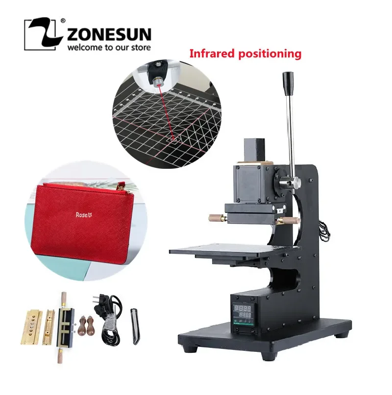 ZONESUN Hot Stamping Machine With Infrared Locator DIY LeatherCraft Stamp Embossing Heat Press Machine