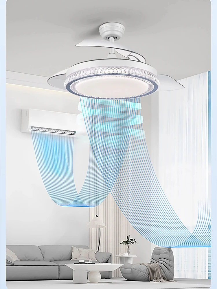 Ceiling Fans Modern Intelligent LED Ceiling Fans with 4 Retractable Blades Ventilador De Techo Con Luz Led Y Mando for Bedroom