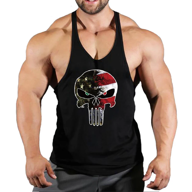 Mens Bodybuilding Cotton Tank Tops Gym Fitness Workout Sleeveless Shirt Clothes Casual Print Stringer Singlet Male Summer Vest