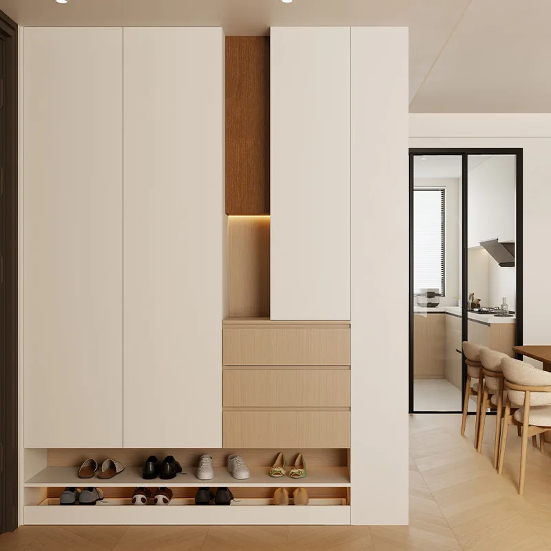 

Log style door shoe solid wood entryway cabinet with kick slide storage with drawer storage cabinet shoe