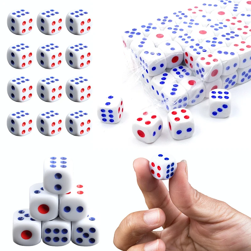 

50-100PCS/Pack Dice White Background Red Blue Dots Classic Board Game Dice 10mm Size Bar KTV Party Entertainment Games Props ZYF
