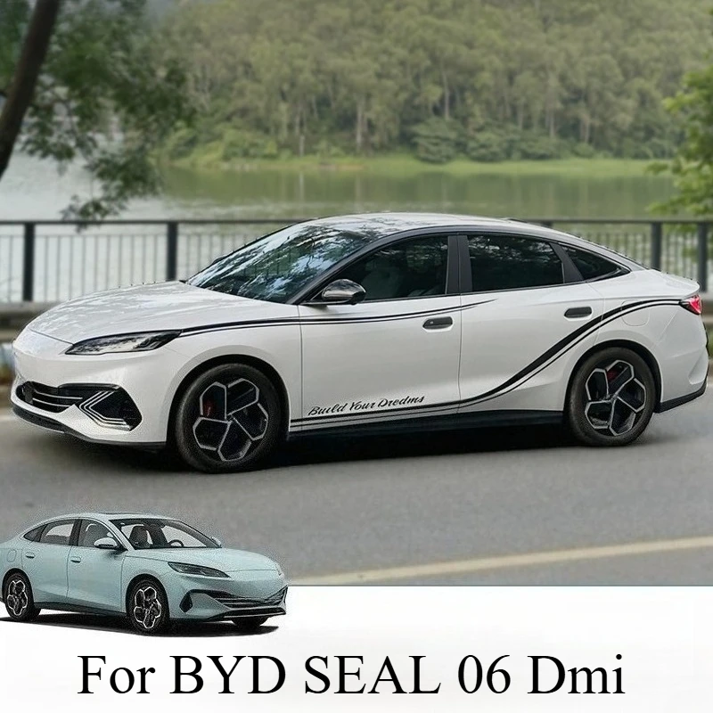 For BYD SEAL 06 Dmi Car Sticker Latte Flower Personalized Sports Modification Side Skirt Waist Line Decoration Accessories