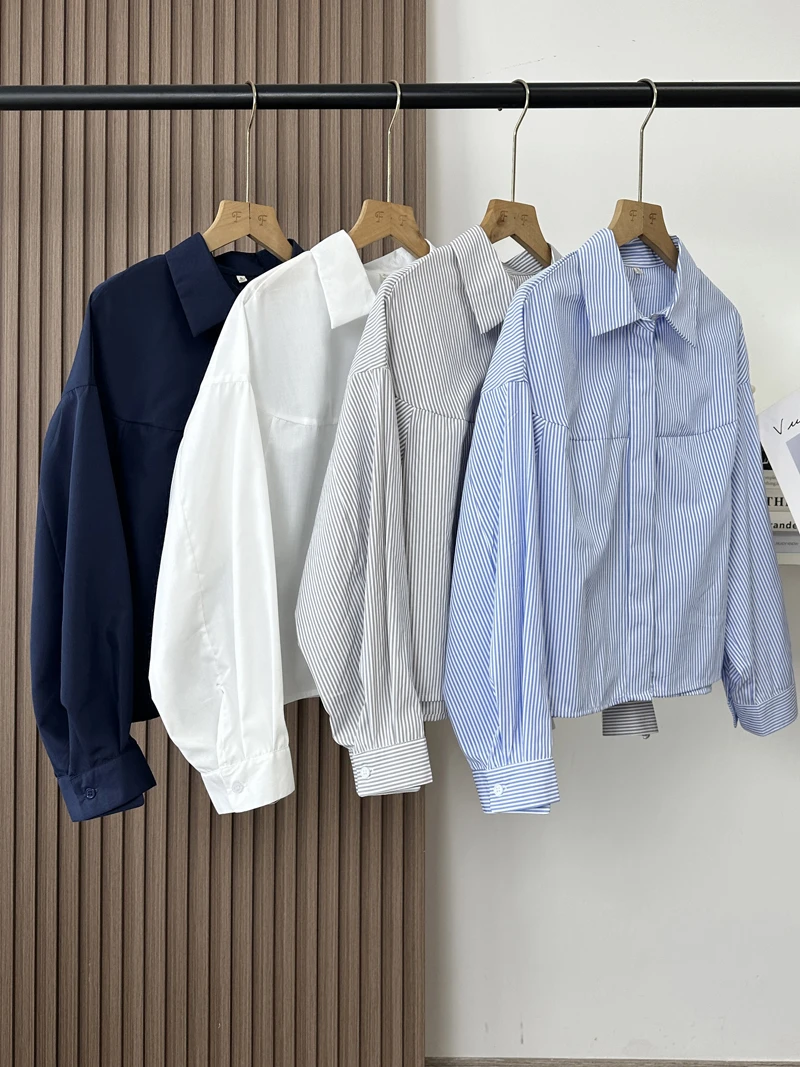 Semplice pendolarismo misto cotone a righe ort Sve da donna irt vestibilità ampia lunga Sve aria condizionata irt autunno nuovo arrivo