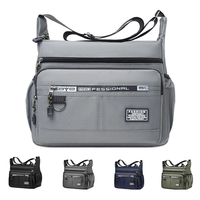 Men's multi-pocket crossbody bag with adjustable shoulder strap, large capacity business shoulder bag, available in 4 colors