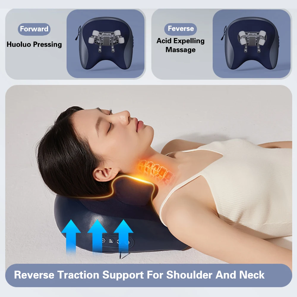 6D Electric Neck Massager Pillow Device Shiatsu Cervical Ttraction Heating Back Pillow Neck Massage Instrument Pain Back Relief