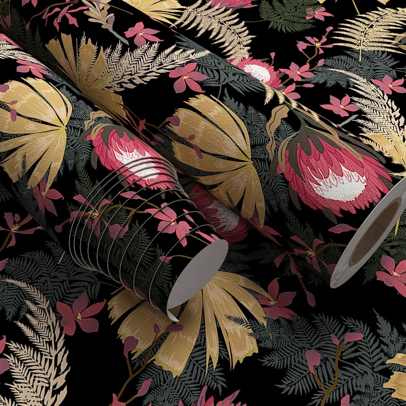 

Thickened Wild Flower Wallpaper Roll Peel and Paste Home Wall Decoration Forest Floral Leaves Wallpapers