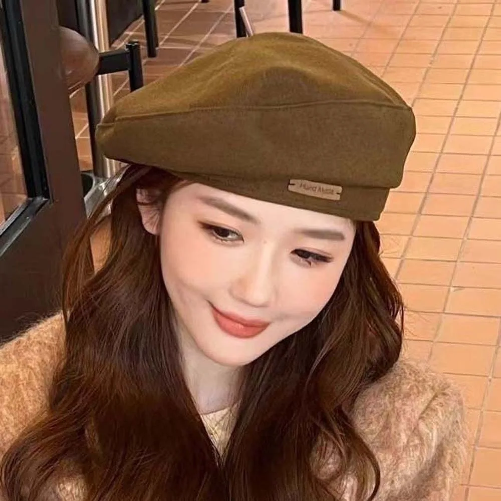 Octagonal Cap Warm Woolen Beret Solid Color All Match French Hat Soft Comfortable Painter Cap Outdoor Travel