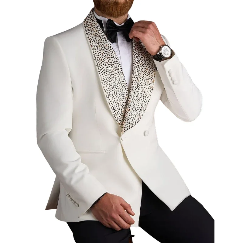 Abiti da sposa di lusso con perline per la festa dello sposo Abiti da uomo slim fit doppiopetto realizzati su misura 2 pezzi Set di moda italiana maschile
