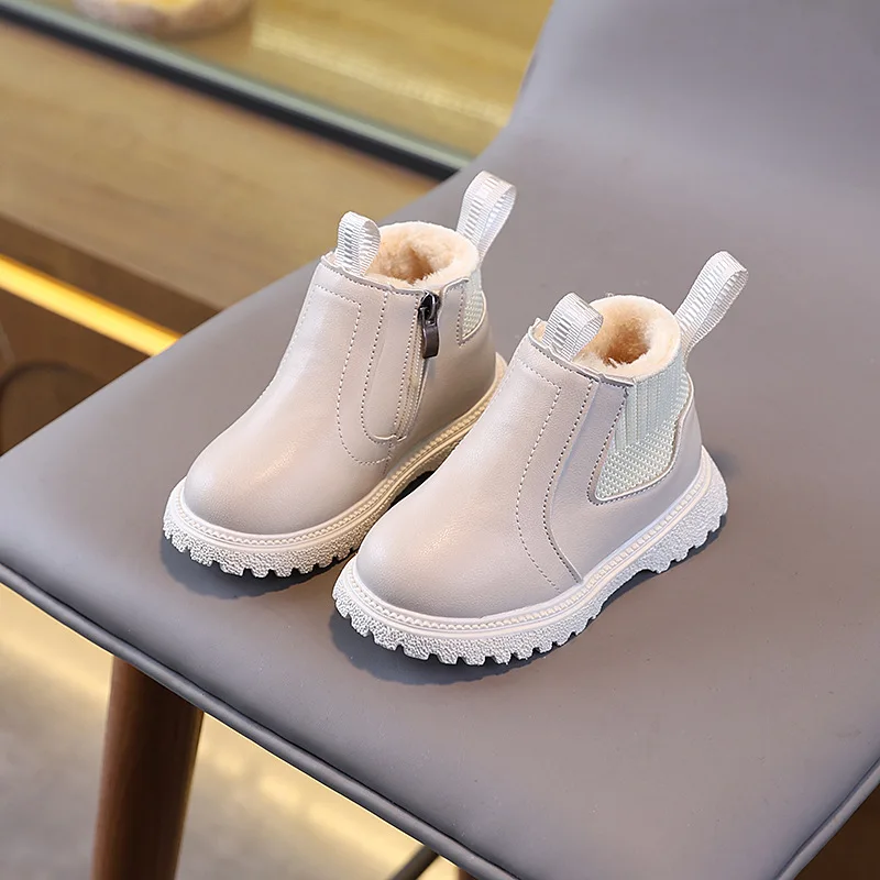 Winterstiefel für Jungen und Mädchen, modische Schneestiefel mit Reißverschluss, flauschig, warm, rutschfest, kurze Stiefel für Kinder, Lederschuhe für Kinder. – Detail 27