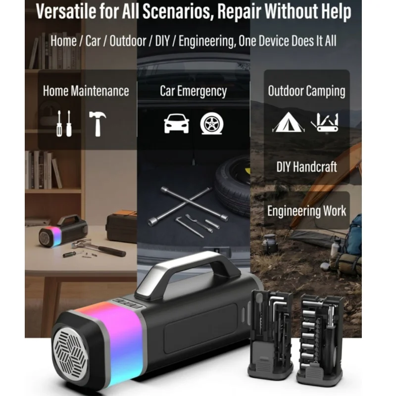 

New Multifunctional Bluetooth Speaker Portable Tool Box Outdoor Loud Wireless Speakers Support TF Card Playback With RGB Lights
