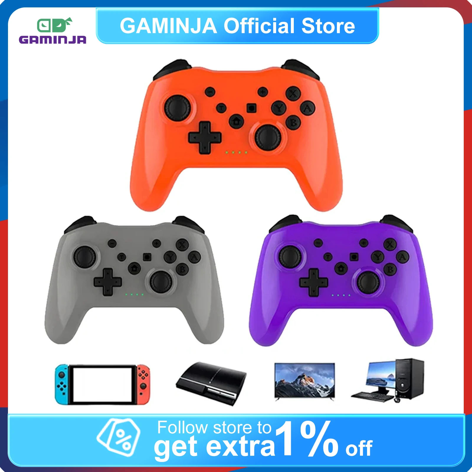 

GAMINJA 360°Rocker Wireless Controller No Latency Bluetooth Gamepad PC Joystick For Nintendo Switch Game Console PS3 TV Box PC