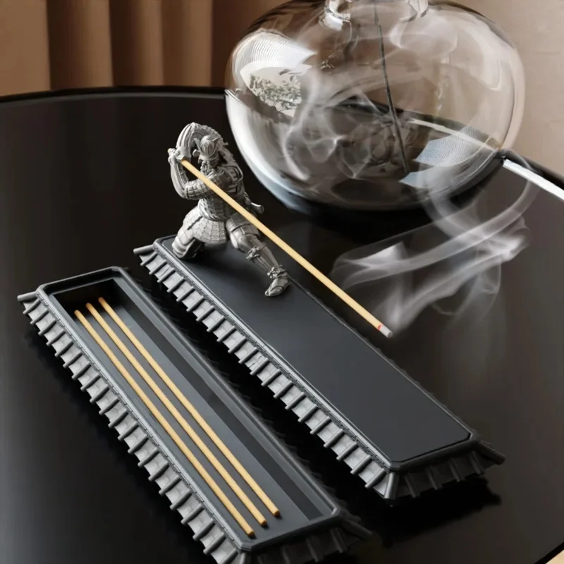Samurai Incense Burner Stick Holder Ash Catcher Zen Indoor Desk Study Room Statue Ornament Home Decor Aromatherapy Gift