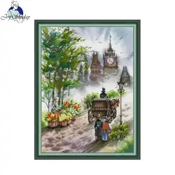 Joy Sunday Countryside Morning Print Stamped Cross Stitch Kits Aida Fabric 16CT 14CT DIY Fabric Craft Kit Hand Embroidery Set