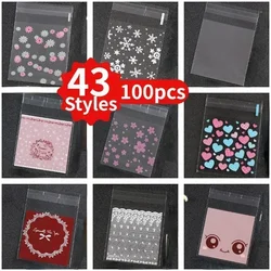 100pcs Christmas self-adhesive sealed pocket  candy bag wedding transparent bag Small ornament New Year gift bag 7x7cm