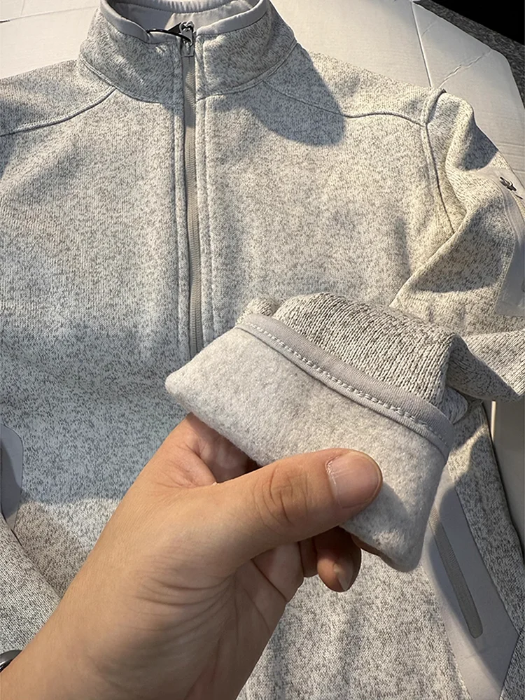 Women's Zipper Stand Collar Cardigan Sweater Cycling Hiking Outdoor Couple Jaets Loose Fit Long Sve  Color