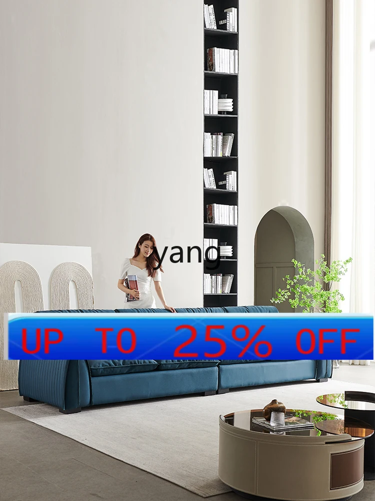 

LMM Italian minimalist leather sofa first layer cowhide living room modern minimalist Nordic straight row four people