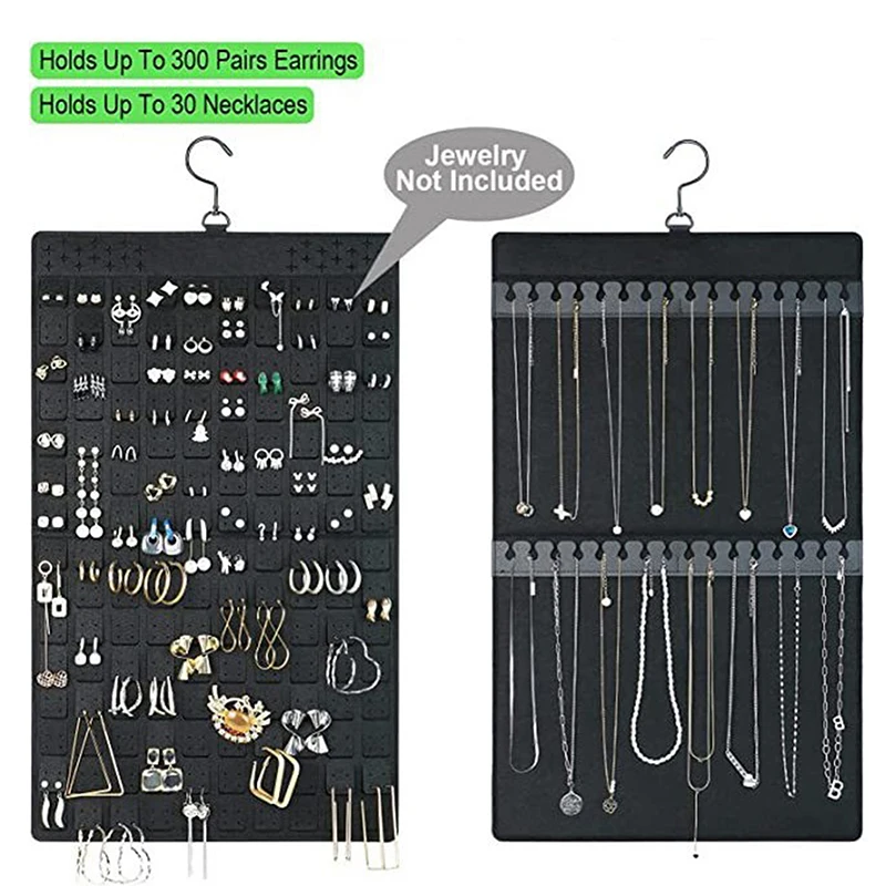 Large Capacity Hanging Jewelry Organizer Bag For Earrings Necklace Bracelets Display Storage Double Sided Felt Rotating Hanger