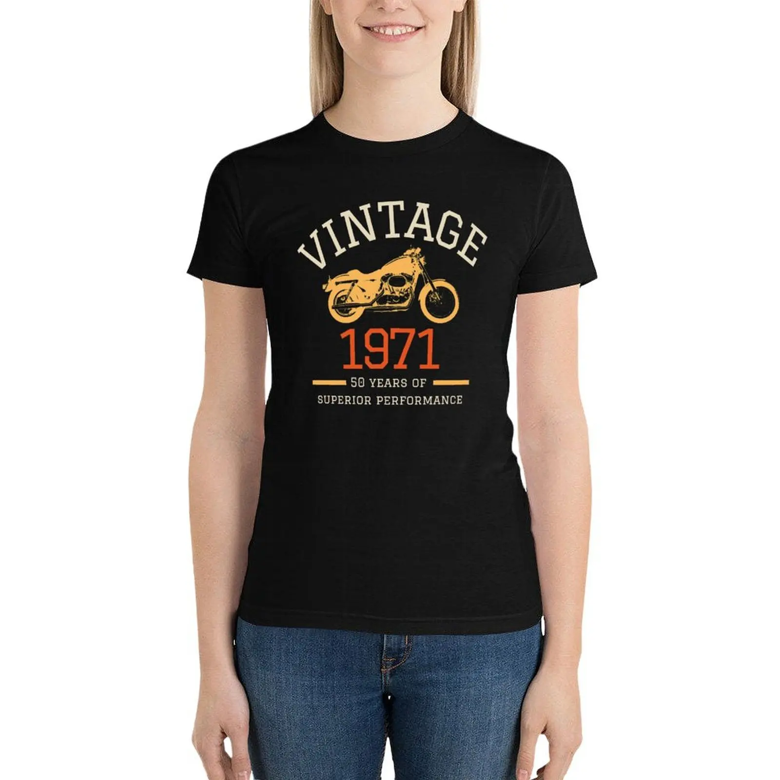 

Vintage 50th birthday 1971 retro motorcycle T-Shirt animal print shirt for girls Short sleeve tee cotton t shirts Women