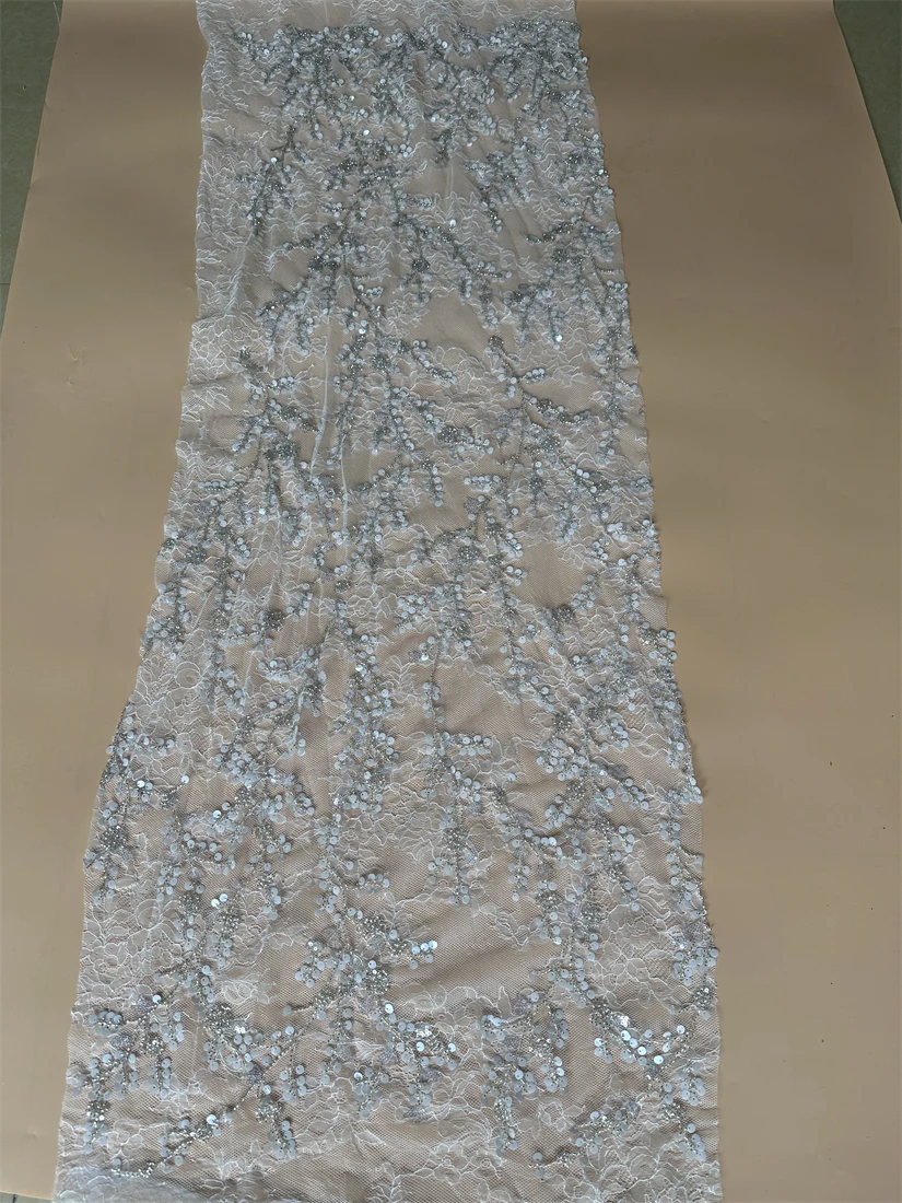

Tulle Lace Fabric Sequin SYJ-1308689Embroidery French Nigerian beads Mesh For Women Dress