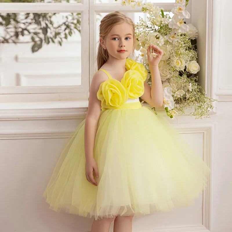 Little Girl's Festival Ball Performance Costume Sleeveless Flower Children Princess Dresses Flower Girl Wedding Bridesmaid Dress