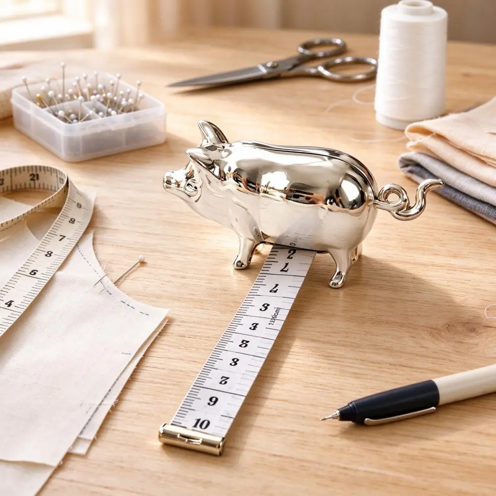 Flexible Sewing Ruler Vintage Metal Pig Tape Measure Shape Retractable Measuring Tape Portable Mini Sewing Tool Gift for Sewers