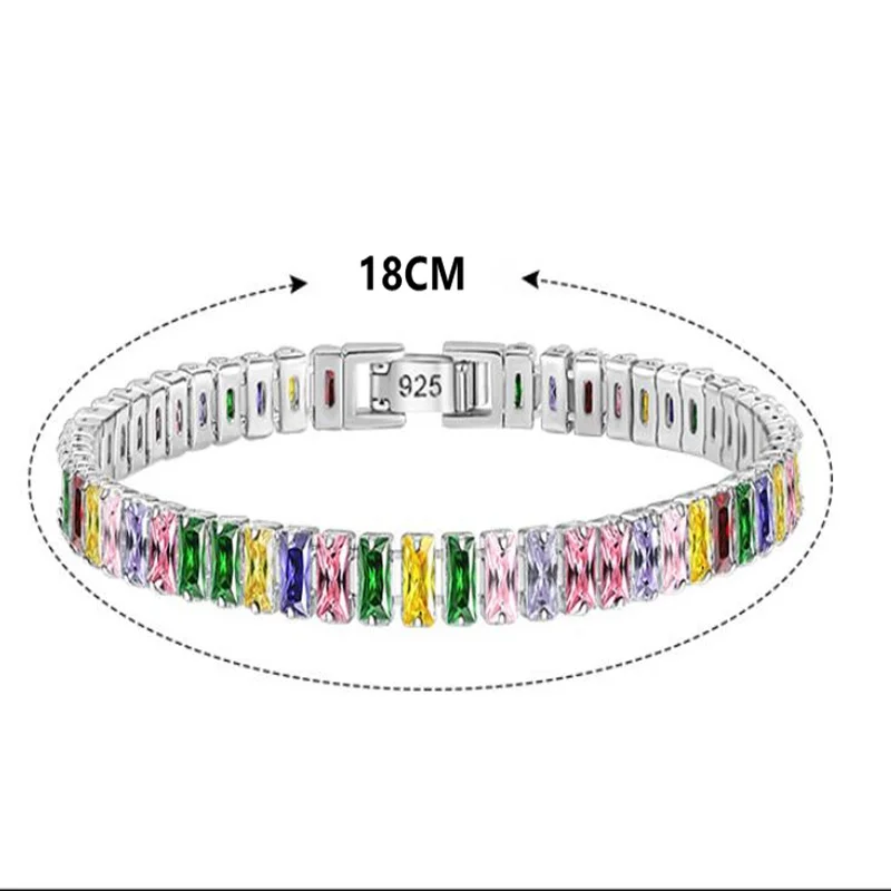 Koreańska moda 925 szterling srebrna lekka luksusowy kolor kryształowa bransoletka na rękę dla kobiet urok biżuteria ślubna na prezent impreza 18cm