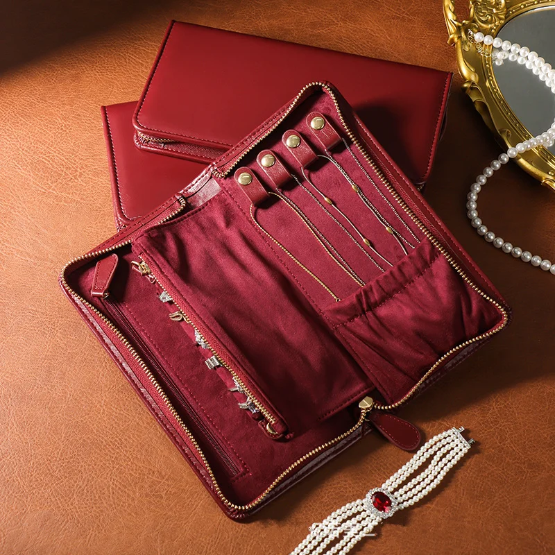 

Изысканная портативная сумка для хранения ювелирных изделий с большой вместимостью, многофункциональная шкатулка для украшений, застежка-молния, для колец, ожерелий, серег