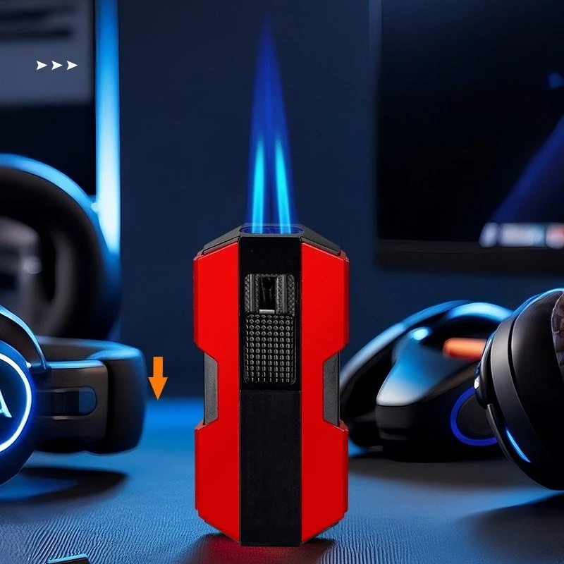 

New Mecha-shaped Inflatable Lighter, Dual Torch Fire Cigarette Lighter, Multi-functional Cigar Drill Knife Portable Gift