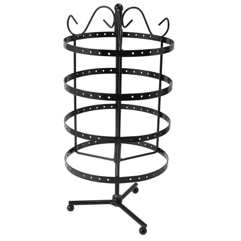 144 Holes Round Rotating Jewellery Display Stand Black Metal Earrings Holder Organizer Stand Rack