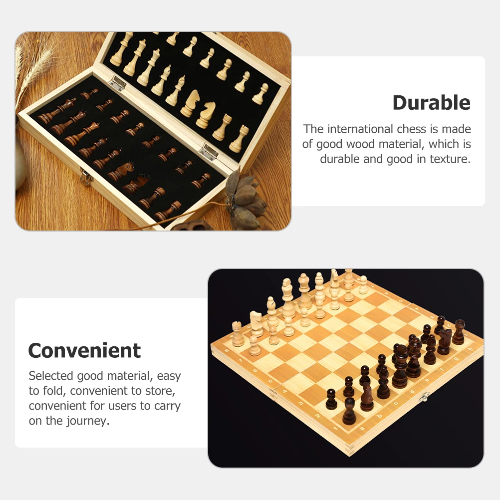 

1 комплект деревянных международных шахмат, прочная складная доска, яркий интерактивный образовательный набор шахмат для взрослых и детей