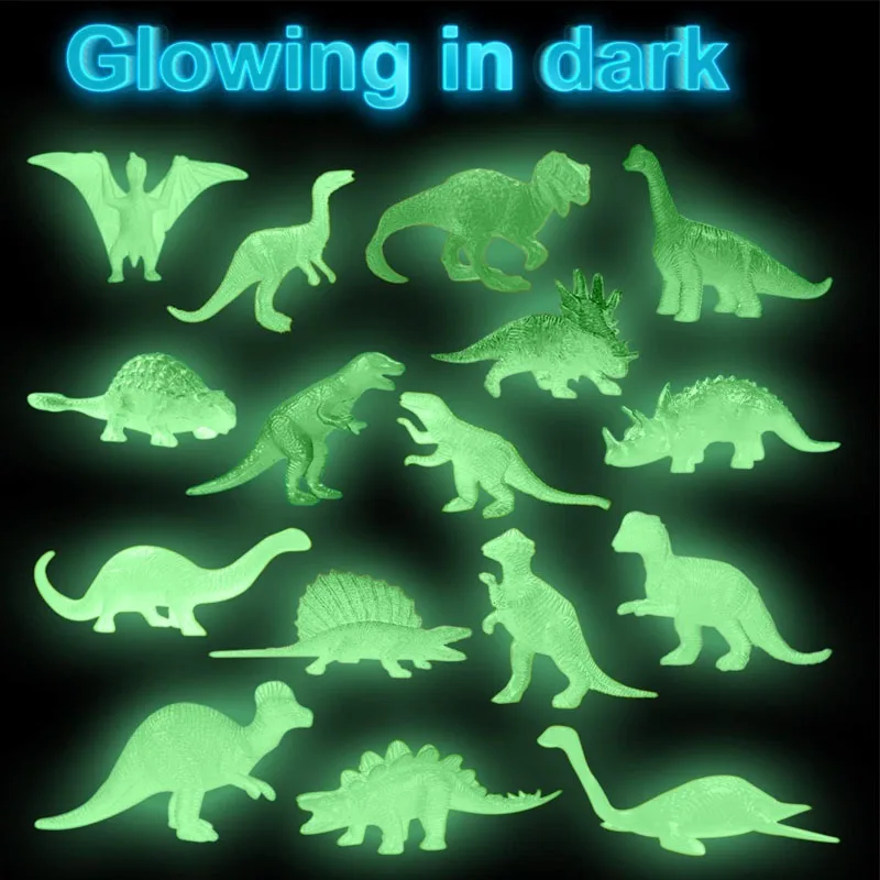 12PCS Glow in Dark Dinosaur Figures Plastic Realistic Dino Birthday Party Favors Classroom Prizes Valentines Day Gifts For Kids