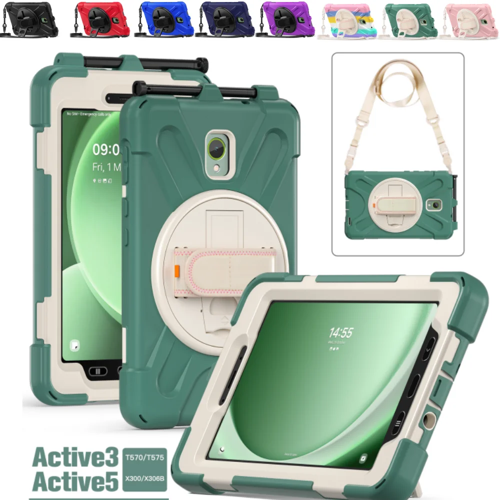 

Duty PC + Silicone Protective Case for Samsung Galaxy Tab Active5 SM-X300 Active3 T570 Active 5 3 8.0" Cover with Shoulder Strap